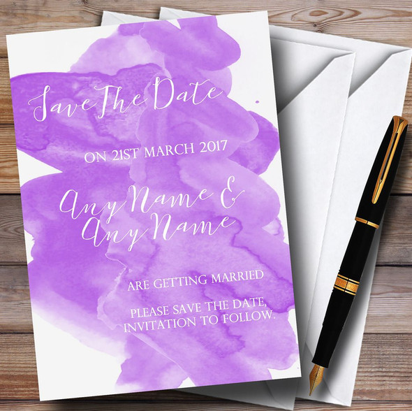 Purple Watercolour Customised Wedding Save The Date Cards
