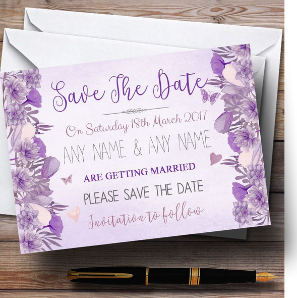 Cadbury Purple & Lilac Watercolour Floral Customised Save The Date Cards