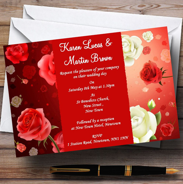 Red And White Roses Customised Wedding Invitations