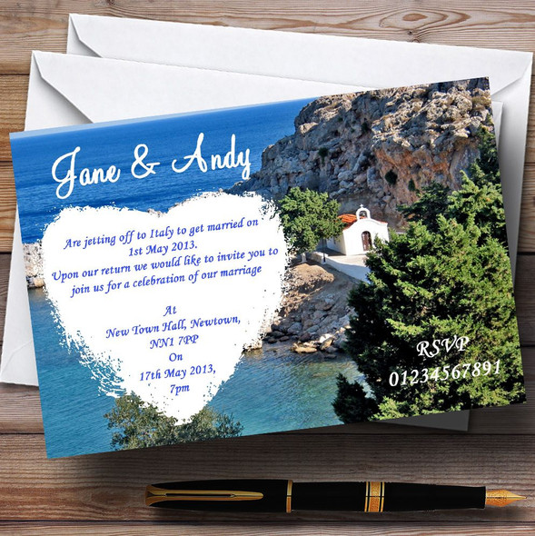 Heart St Pauls Lindos Rhodes Jetting Off Abroad Customised Wedding Invitations