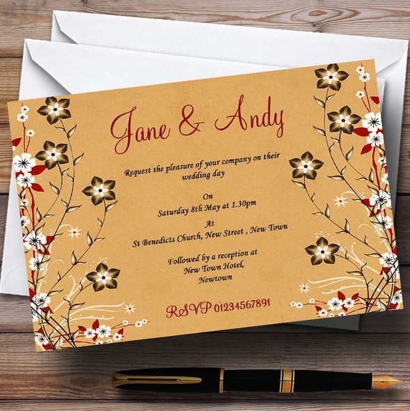 Vintage Flowers & Leaves Customised Wedding Invitations