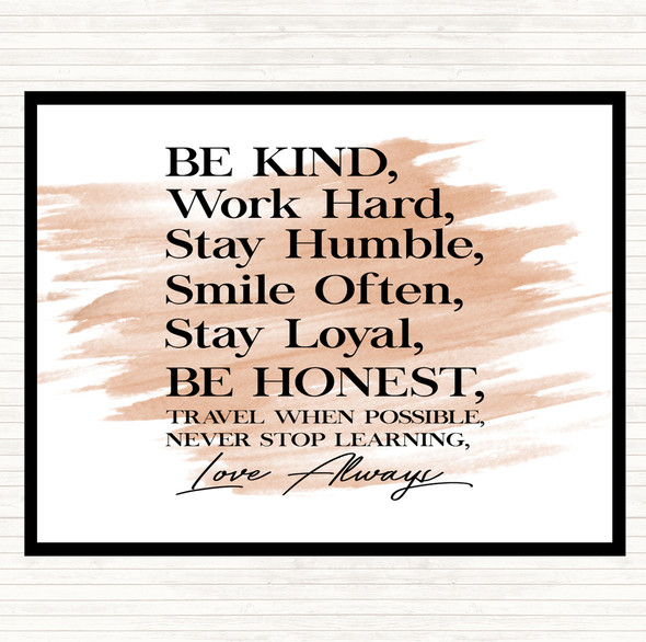 Watercolour Be Kind Work Hard Quote Placemat