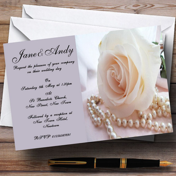 Lilac Rose Pearls Customised Wedding Invitations