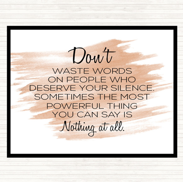 Watercolour Waste Words Quote Placemat