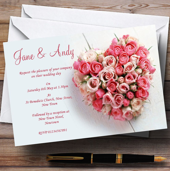 Pink Heart Roses Customised Wedding Invitations