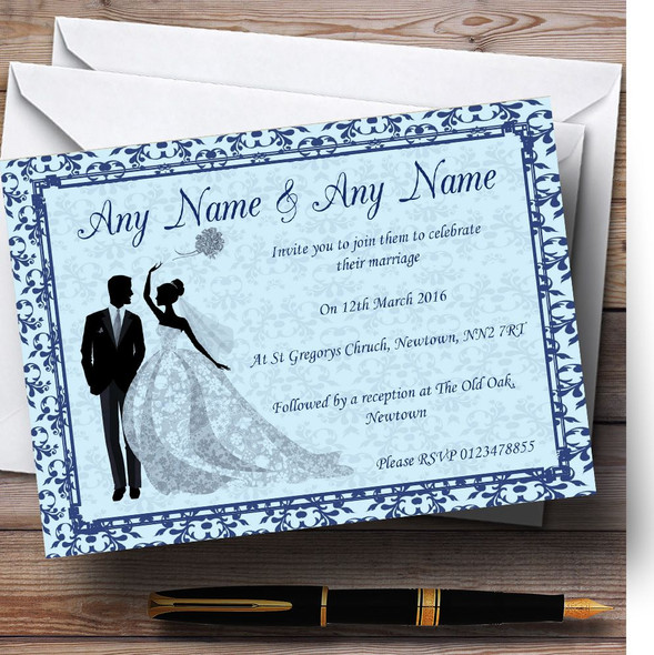 Blue Classic Vintage Customised Wedding Invitations