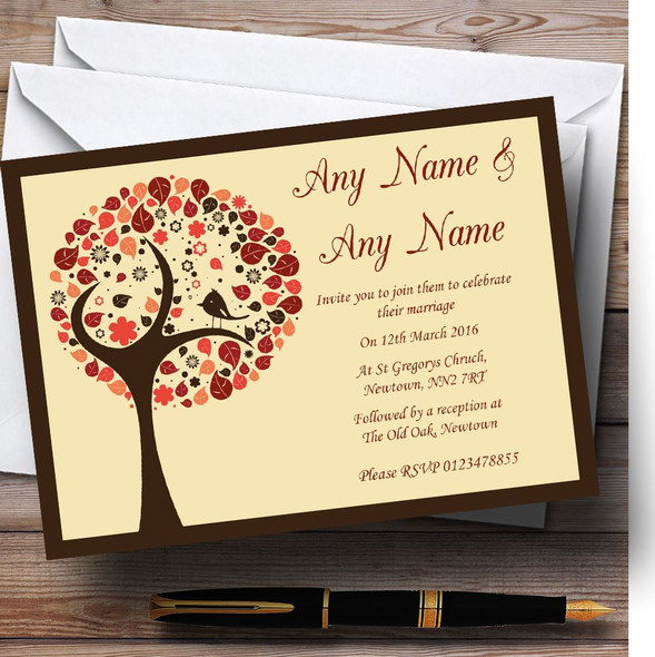 Shabby Chic Bird Tree Brown Vintage Customised Wedding Invitations