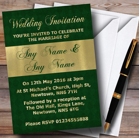 Green And Glitter Look Gold Wedding Customised Invitations