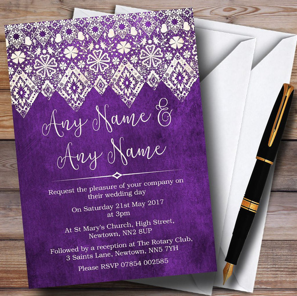 Vintage Cadbury Purple Old Paper & Vintage Lace Effect Customised Invitations