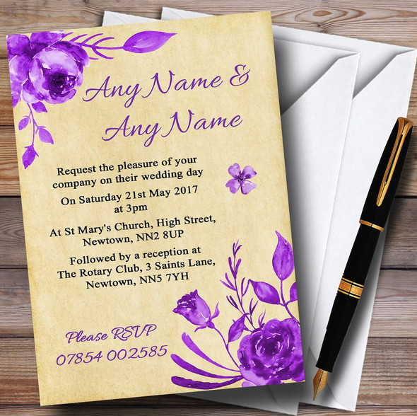 Vintage Cadbury Purple & White Watercolour Floral Customised Invitations