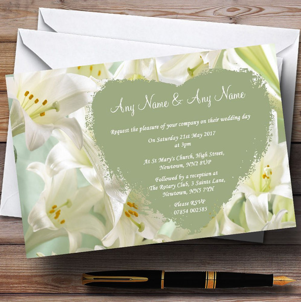 White And Green Calla Lily Customised Wedding Invitations