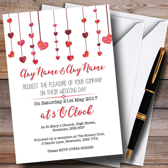 Red Watercolour Heart Drop Customised Wedding Invitations