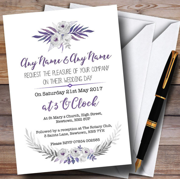 Purple & Silver Subtle Floral Customised Wedding Invitations