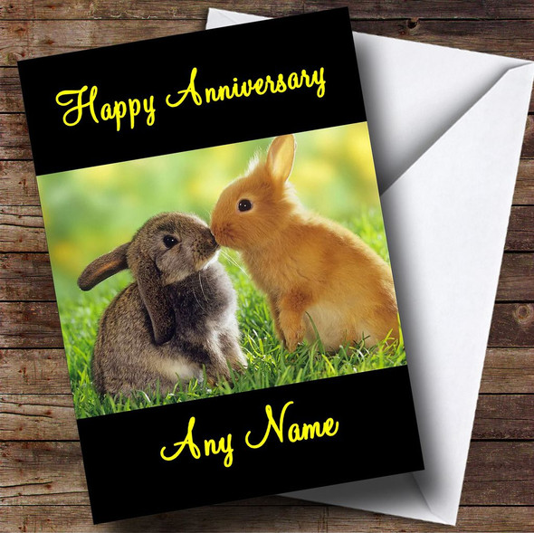 Rabbits Kissing Customised Anniversary Card