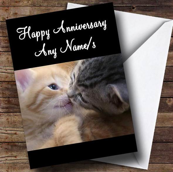 Cute Kissing Cats Customised Anniversary Card