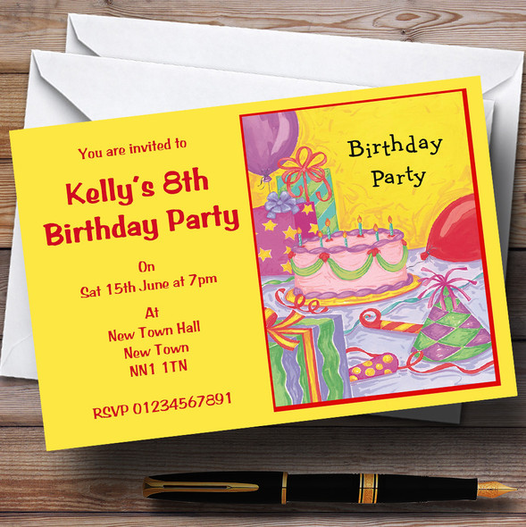 Yellow Cake Balloons Customised Party Invitations