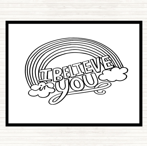 White Black I Believe Unicorn Quote Placemat