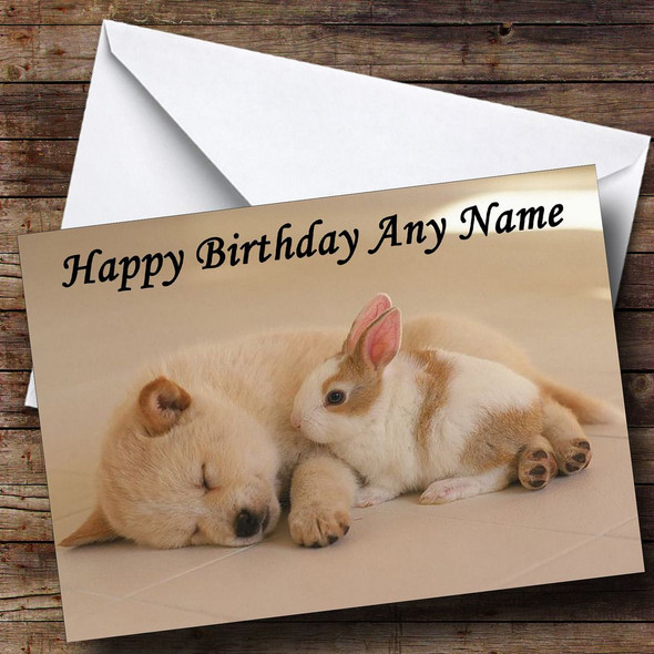 Dog & Rabbit Sleeping Customised Birthday Card