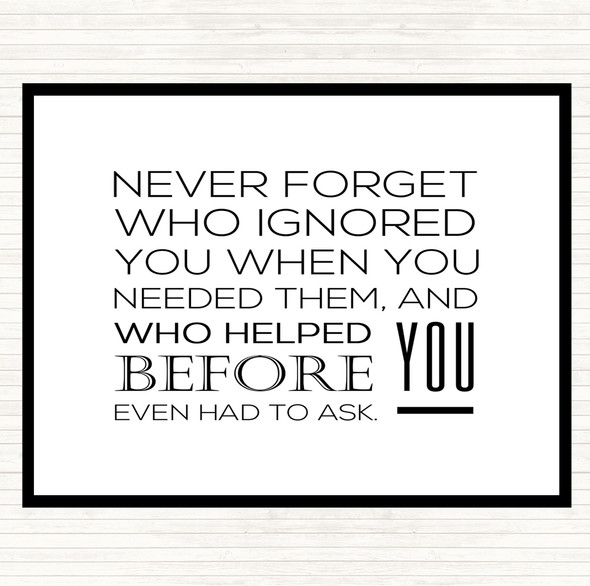 White Black Never Forget Quote Placemat