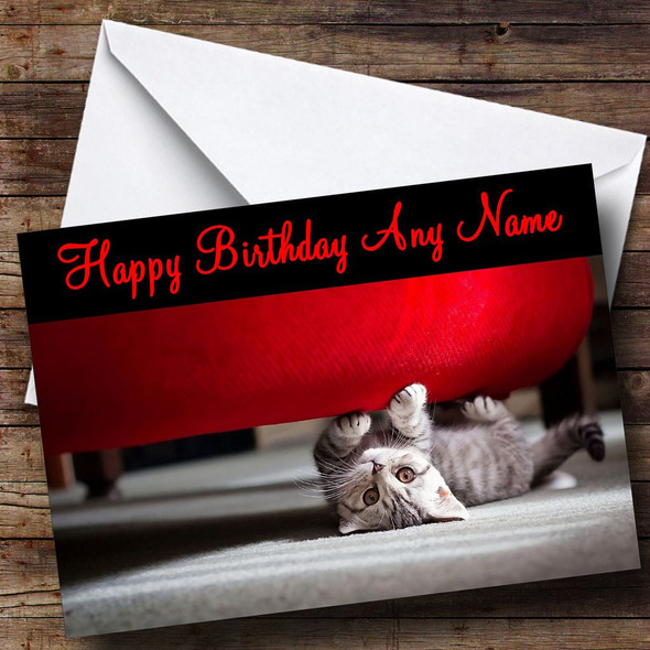 Kitten Hiding Customised Birthday Card