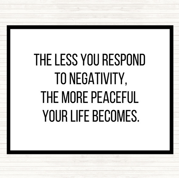 White Black The Less You Respond To Negativity Quote Placemat