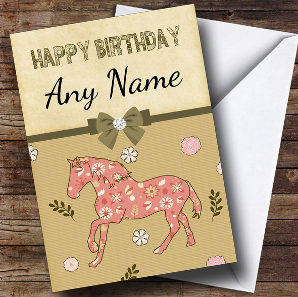 Pretty Horse Olive Customised Birthday Card