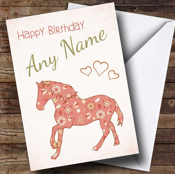 Patterned Coral Horse Customised Birthday Card