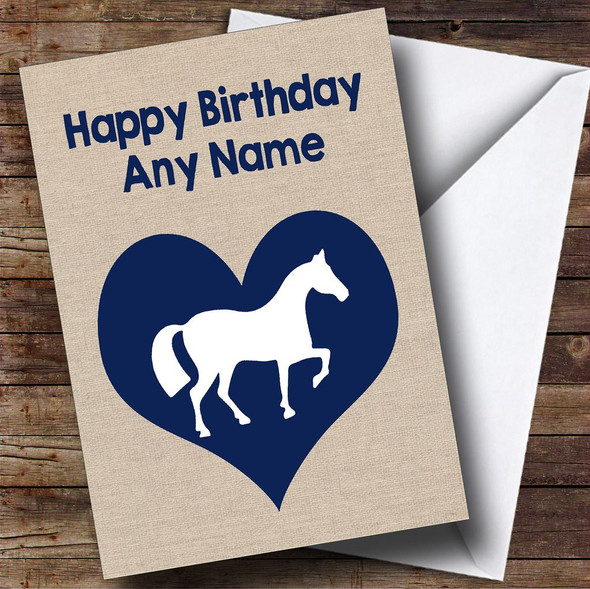 Heart Horse Blue Customised Birthday Card