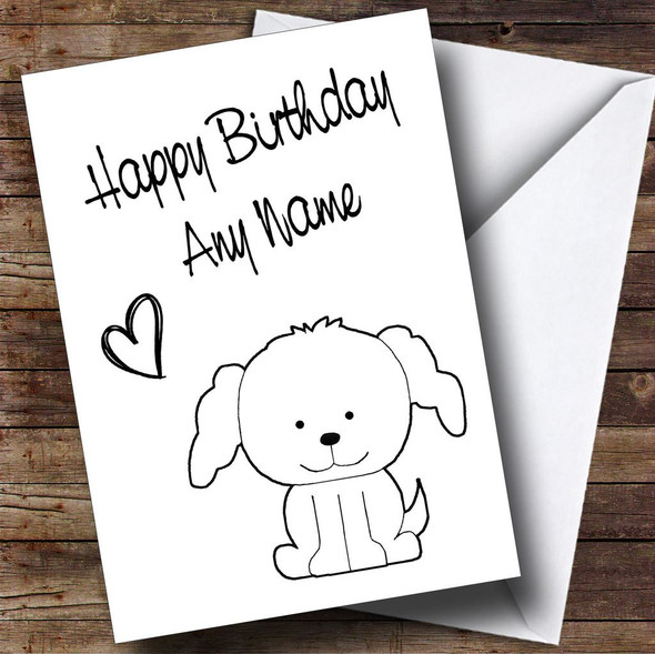 Cute White Stick Dog Customised Birthday Card