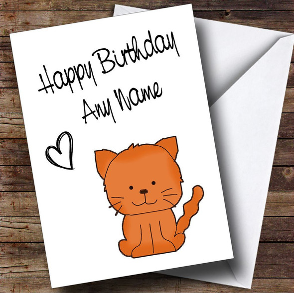 Cute Ginger Stick Cat Customised Birthday Card