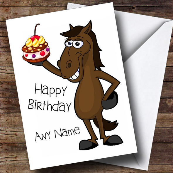 Cartoon Horse & Cake Customised Birthday Card