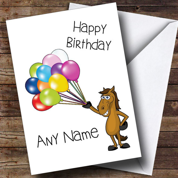 Cartoon Horse & Balloons Customised Birthday Card