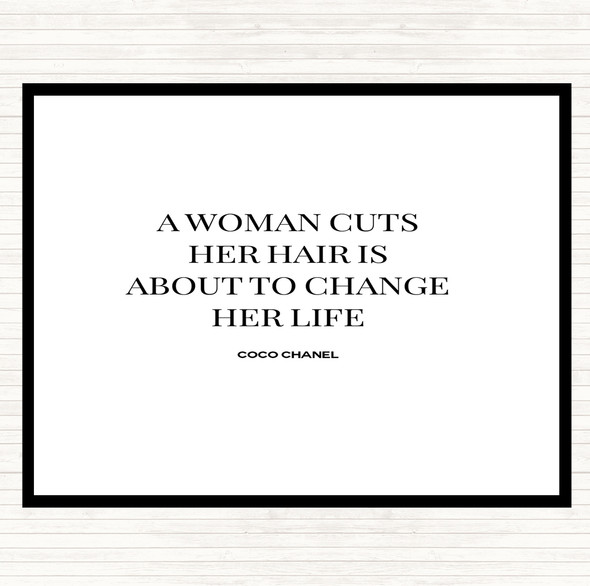 White Black Coco Chanel Cut Hair Quote Placemat