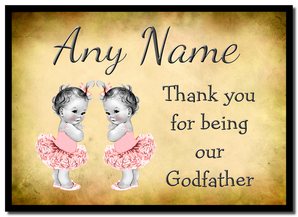 Vintage Baby Twin Girls Godfather Thank You Placemat