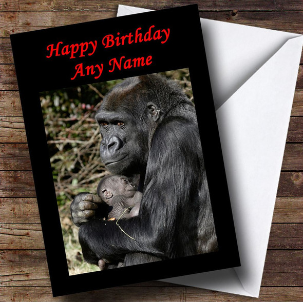 Gorilla Mum & Baby Customised Birthday Card