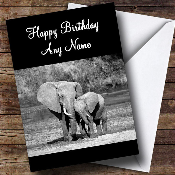 Black & White Elephant Customised Birthday Card