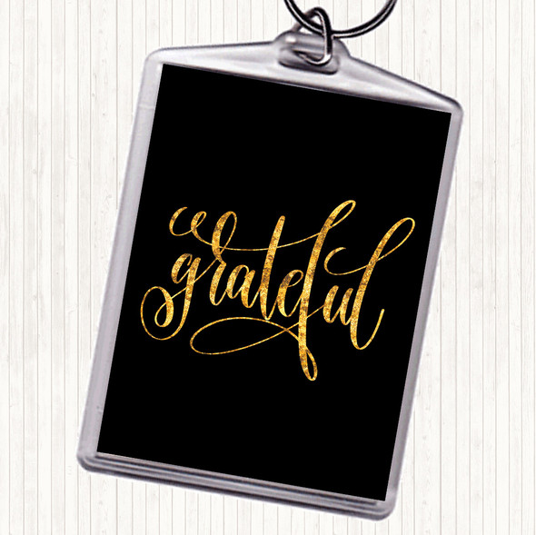Black Gold Grateful Swirl Quote Keyring