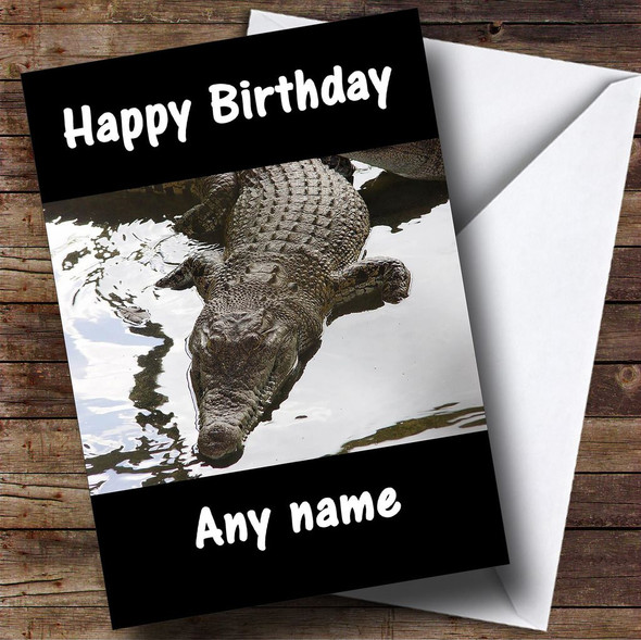 Black & White Crocodile Customised Birthday Card