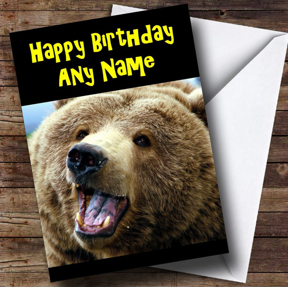 Brown Grisly Bear Face Customised Birthday Card