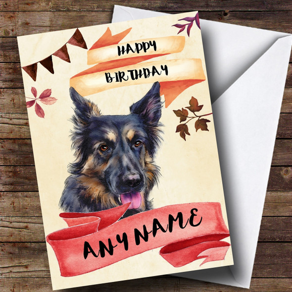 Watercolour Rustic Dog German Shepherd Customised Birthday Card