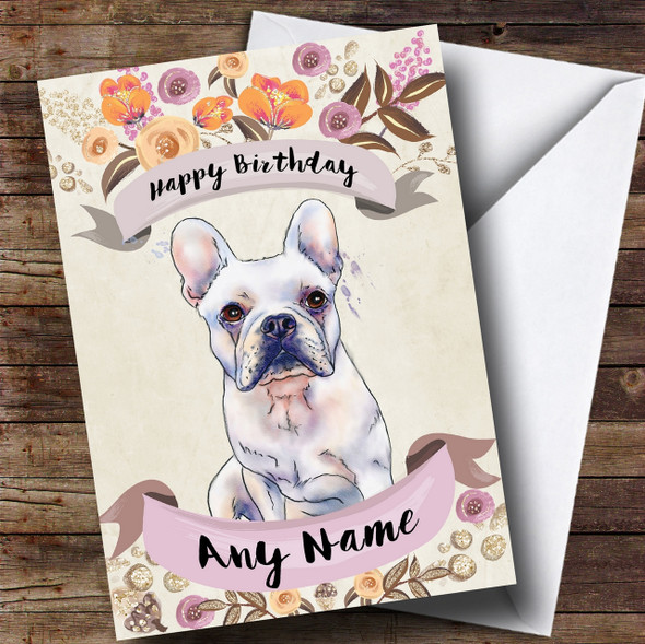 Rustic Gold Dog French Bulldog Customised Birthday Card