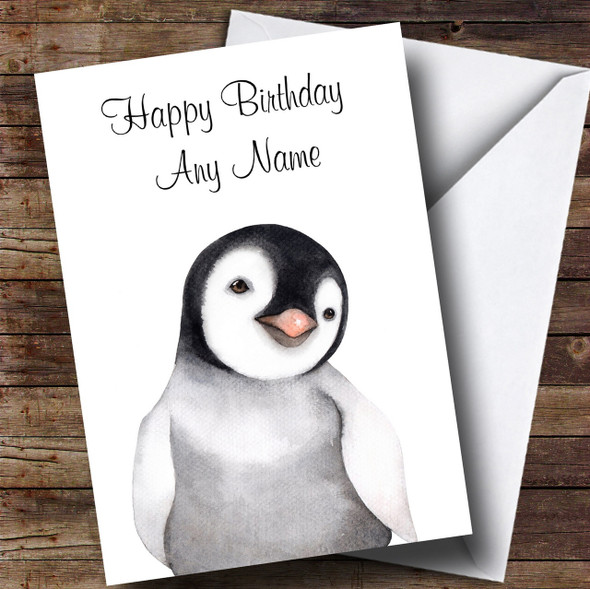 Cute Watercolour Penguin Customised Birthday Card