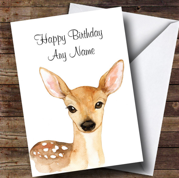 Cute Watercolour Deer Customised Birthday Card