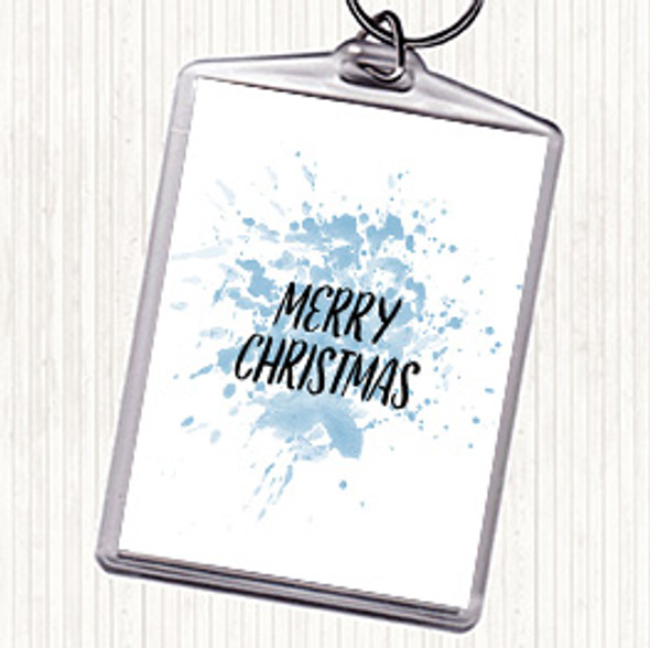 Blue White Merry Christmas Inspirational Quote Keyring