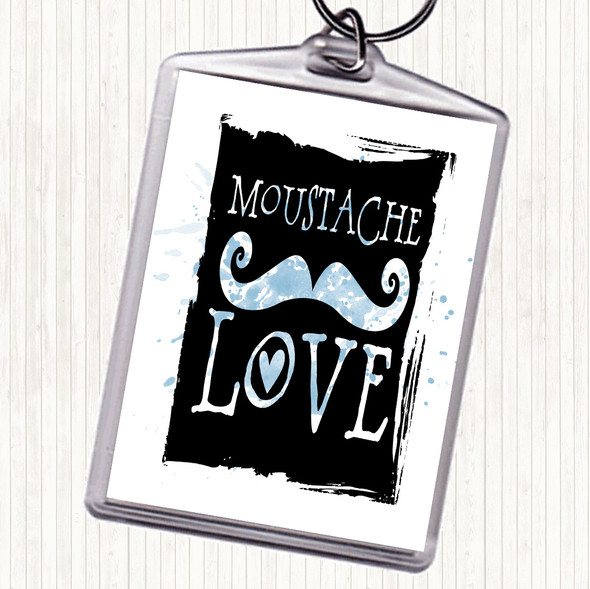 Blue White Word Art Mustache Inspirational Quote Keyring