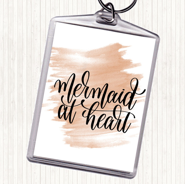 Watercolour Mermaid At Heart Quote Keyring