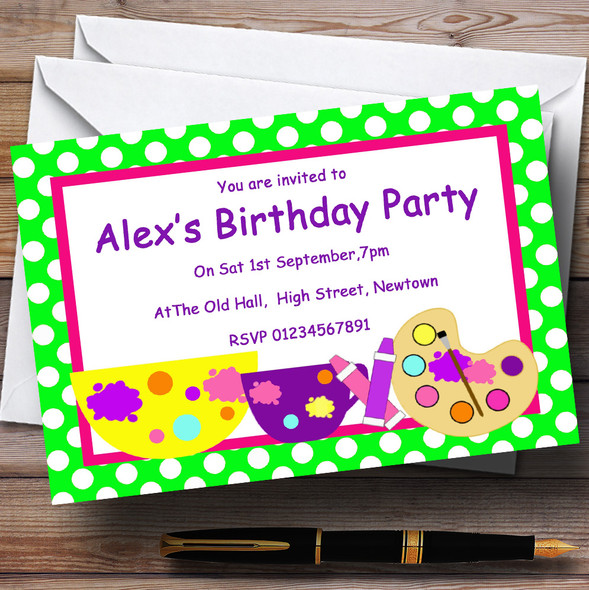 Arts And Crafts Polkadot Customised Birthday Party Invitations