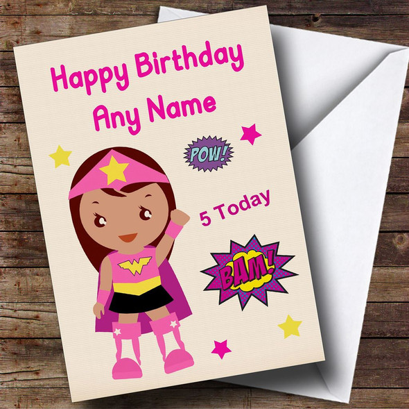 Superhero Pink Girl Any Age Customised Children's Birthday Card