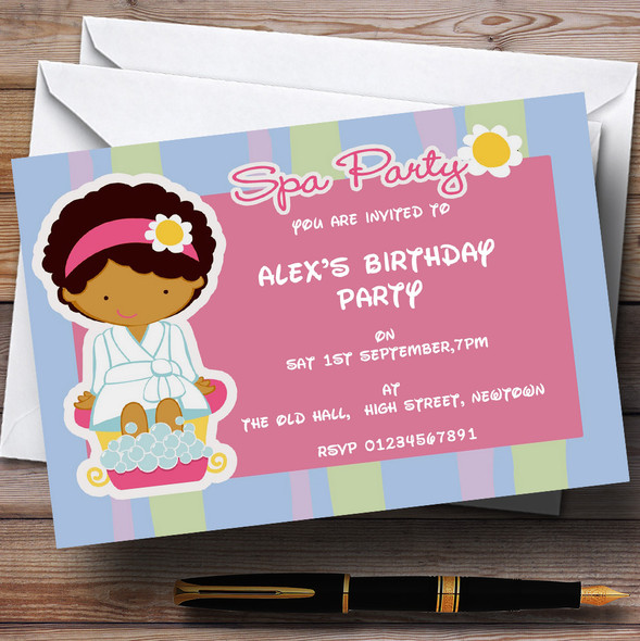 Blue And Pink Spa Customised Birthday Party Invitations