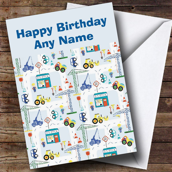 Children's Construction Site Digger Customised Birthday Card